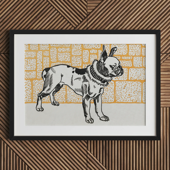 Pitbull - Moriz Jung Vintage Dog Illustration Art Print / Canvas Black-framed Artwork Stylized French Bulldog Illustration Black Ink Moriz