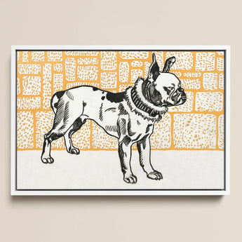 Pitbull - Moriz Jung Vintage Dog Illustration Art Print / Canvas Framed Artwork Black-and-white Illustrated French Bulldog Speckled Pattern