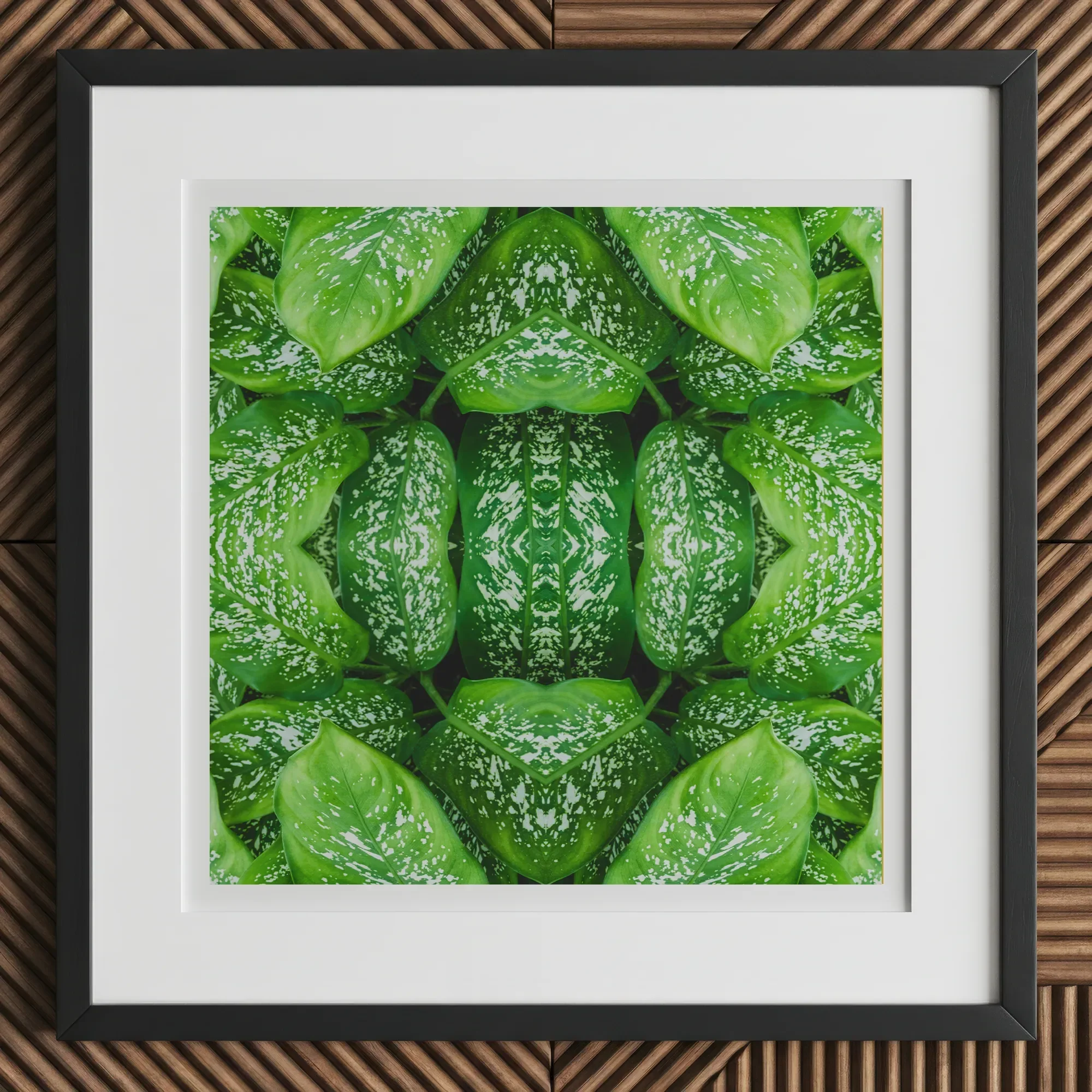 Pitter Splatter - Tropical Leaf Op Art Print, 12x12’’ / 31x31cm / Black Frame / 2’’ Matboard, Framed Botanical Print Vibrant Green