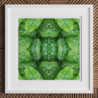 Pitter Splatter - Tropical Leaf Op Art Print, 12x12’’ / 31x31cm / White Frame / 2’’ Matboard, Framed Symmetrical Pattern Green Leaves Water