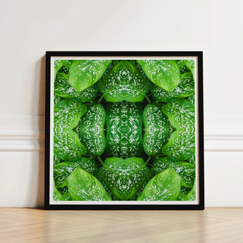 Framed Artwork Symmetrical Kaleidoscopic Pattern Vibrant Green Leaves Pitter Splatter Tropical, Leaf, Art