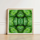 Square-framed Artwork Symmetrical Kaleidoscopic Pattern Vibrant Green Leaves Pitter Splatter Tropical, Leaf, Art