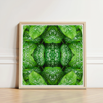 Square-framed Artwork Symmetrical Kaleidoscopic Pattern Vibrant Green Leaves Pitter Splatter Tropical, Leaf, Art