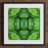 Pitter Splatter - Tropical Leaf Op Art Print / Canvas Framed Botanical Print Symmetrical Kaleidoscopic Pattern Vibrant Green Pitter