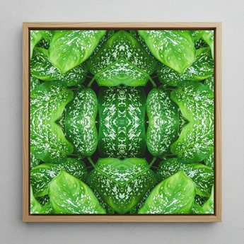 Pitter Splatter - Tropical Leaf Op Art Print / Canvas Square-framed Artwork Vibrant Green Leaf Pattern White Speckles Pitter Splatter