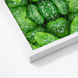 White-framed Artwork Close-up Vibrant Green Leaves White Speckles Pitter Splatter Tropical, Leaf, Art