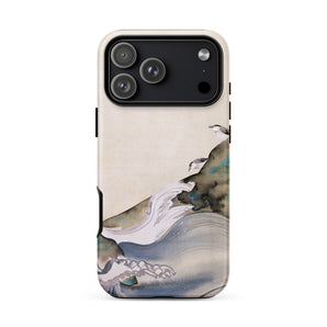 Plovers Rocks and Waves - Suzuki Kiitsu Phone Case, Suzuki Kiitsu Iphone, Ink-laced Curls, Smoked Jade