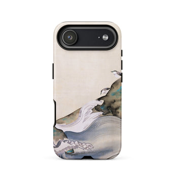 Plovers Rocks and Waves - Suzuki Kiitsu Phone Case Iphone 17 Air / Matte White Gray Abstract Wave Phone Case Black Accents Suzuki Kiitsu