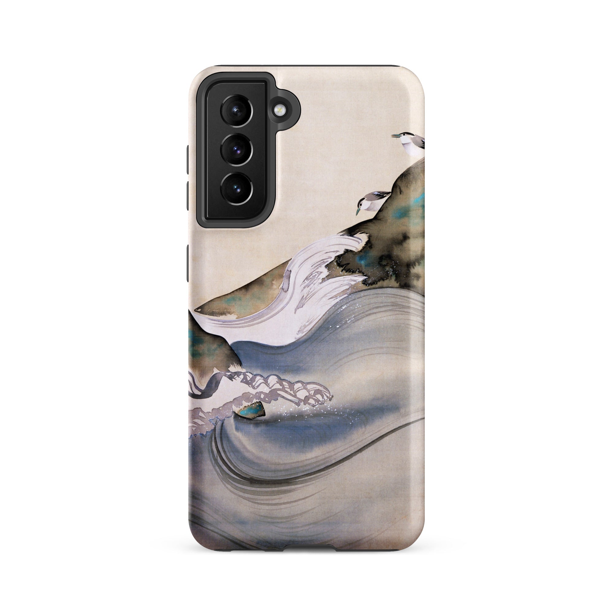 Plovers Rocks and Waves Suzuki Kiitsu Samsung Case, Galaxy S21 Fe / Matte, Smartphone Case Abstract Watercolor Design Waves Birds