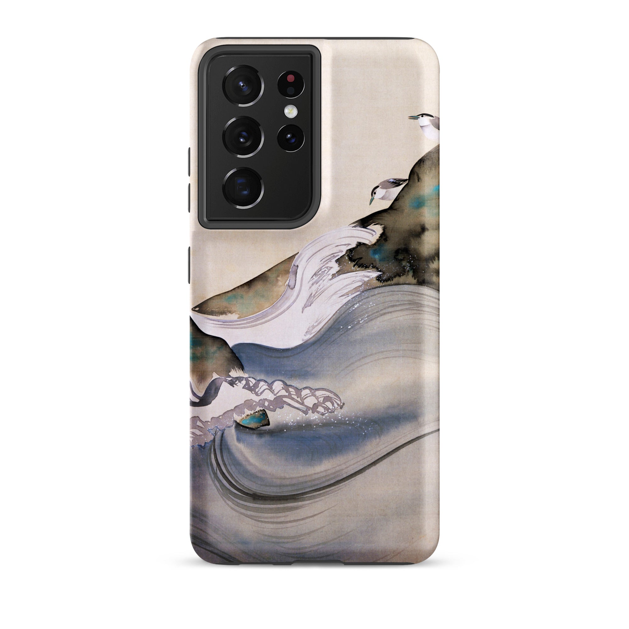Plovers Rocks and Waves Suzuki Kiitsu Samsung Case, Galaxy S21 Ultra / Matte, Smartphone Case Abstract Design Shades Blue Grey Brown