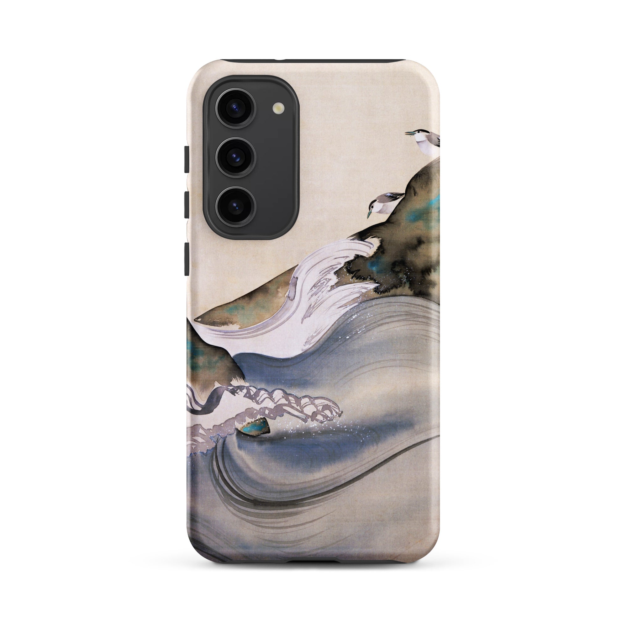 Plovers Rocks and Waves Suzuki Kiitsu Samsung Case, Galaxy S23 Plus / Matte, Smartphone Case Abstract Watercolor Style Design Waves