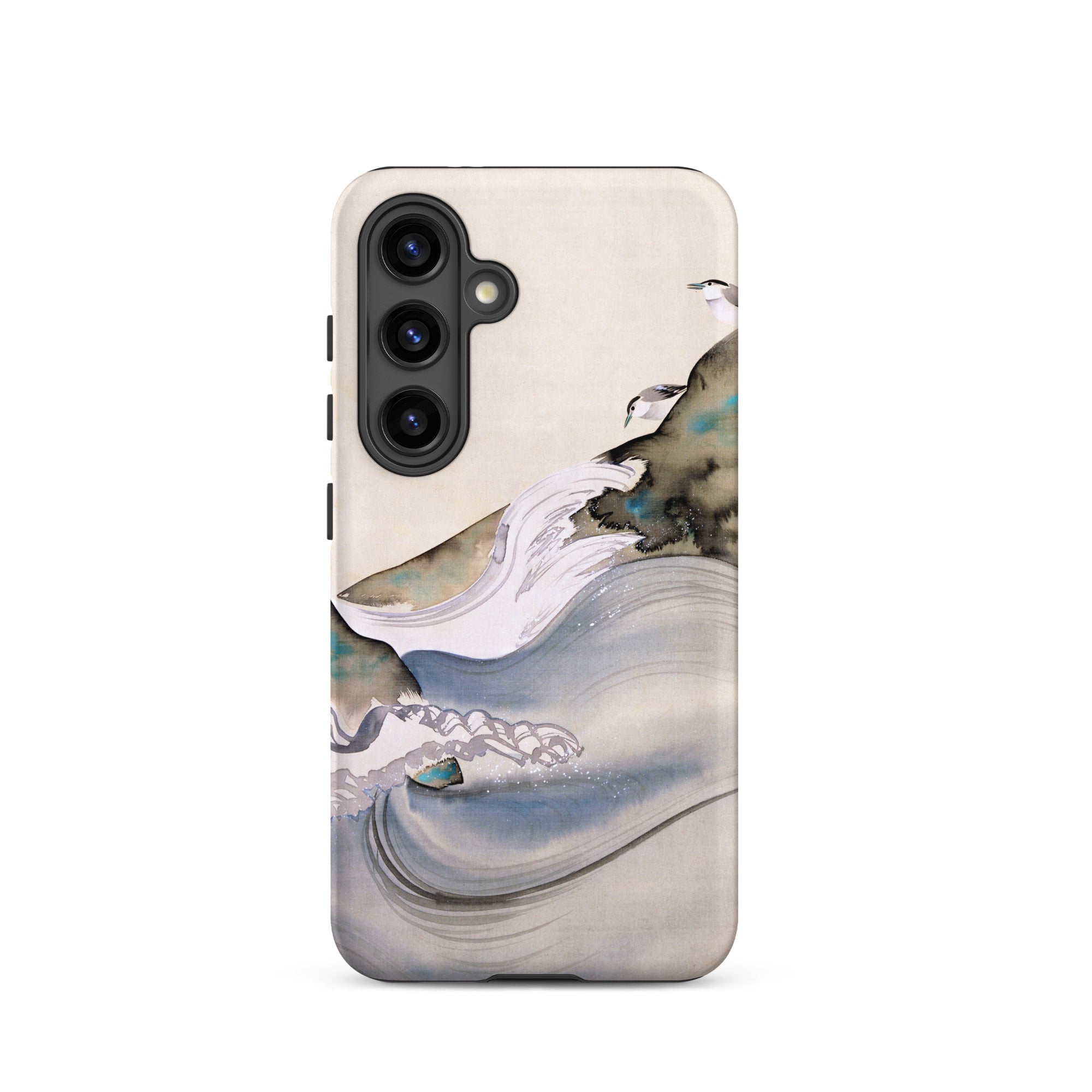 Plovers Rocks and Waves Suzuki Kiitsu Samsung Case, Galaxy S24 / Matte, White Smartphone Case Blue Grey Brown Abstract Watercolor