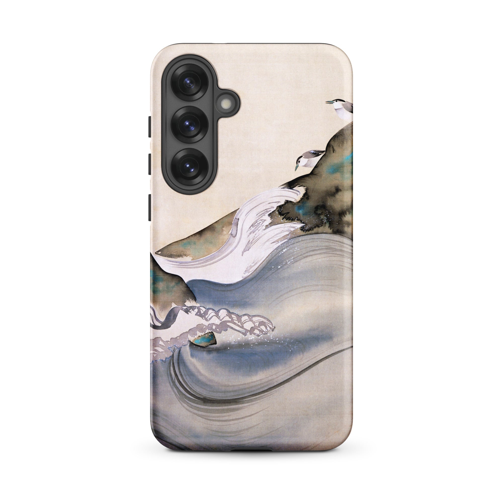 Plovers Rocks and Waves Suzuki Kiitsu Samsung Case, Galaxy S25 Plus / Matte, Smartphone Case Abstract Watercolor Landscape Design