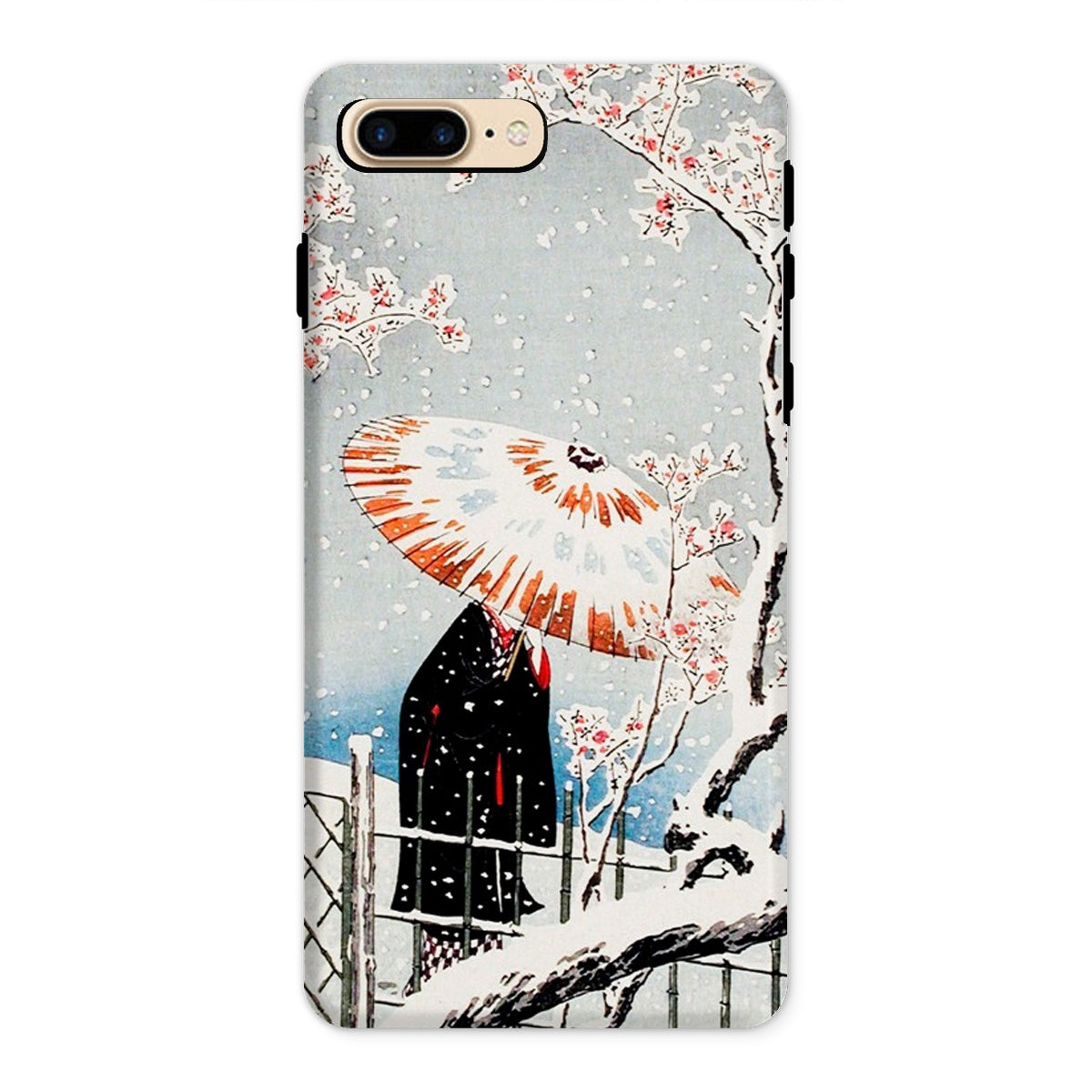 Plum Tree in Snow Hiroaki Takahashi Shin Hanga Iphone Case, 8 Plus / Matte, Phone Case Japanese Style Winter Scene Figure Umbrella Cherry