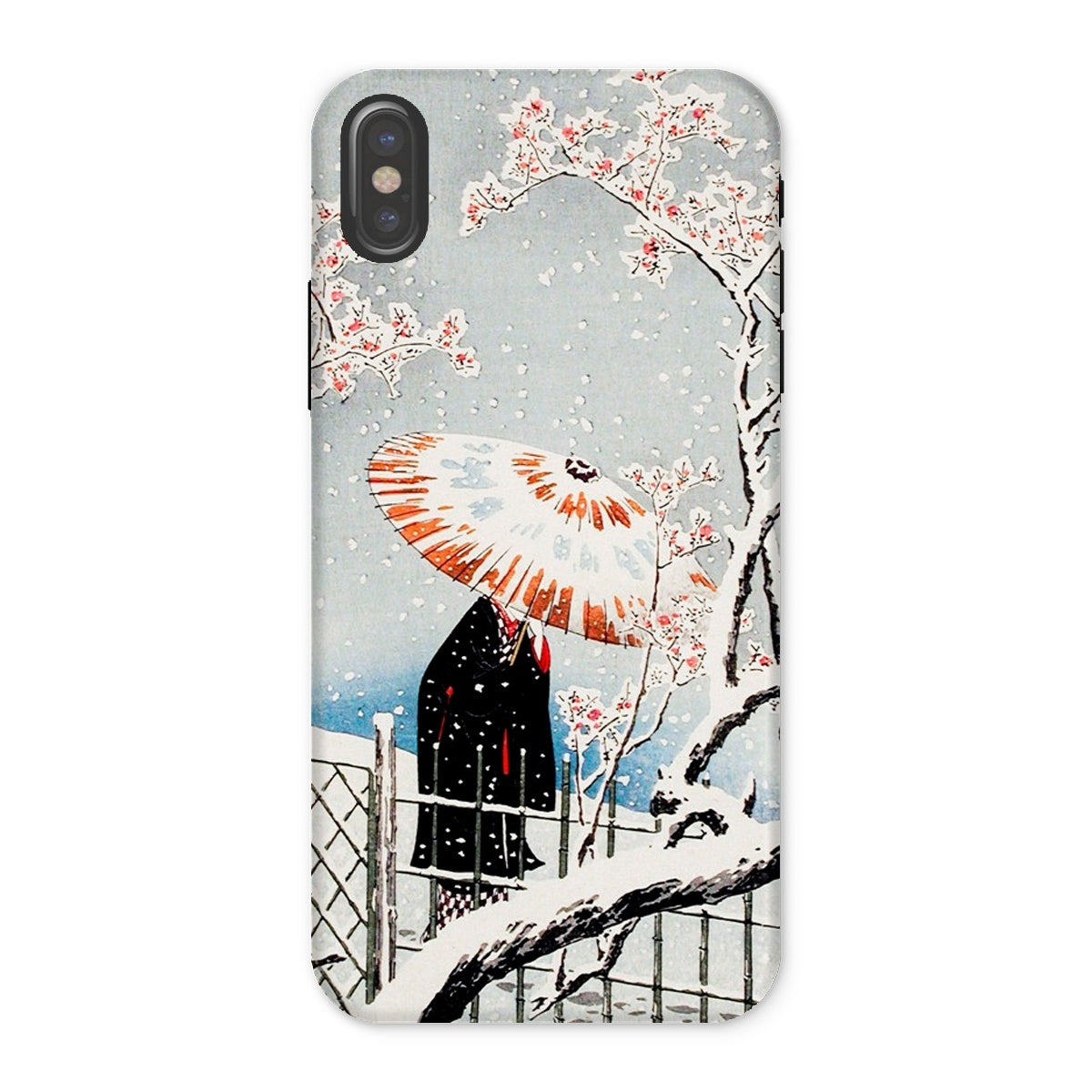 Plum Tree in Snow Hiroaki Takahashi Shin Hanga Iphone Case, x / Matte, Phone Case Japanese Style Winter Scene Figure Umbrella Cherry
