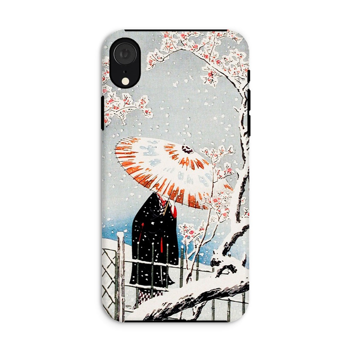 Plum Tree in Snow Hiroaki Takahashi Shin Hanga Iphone Case, Xr / Matte, Phone Case Japanese Style Painting Figure Umbrella Snowy Scene