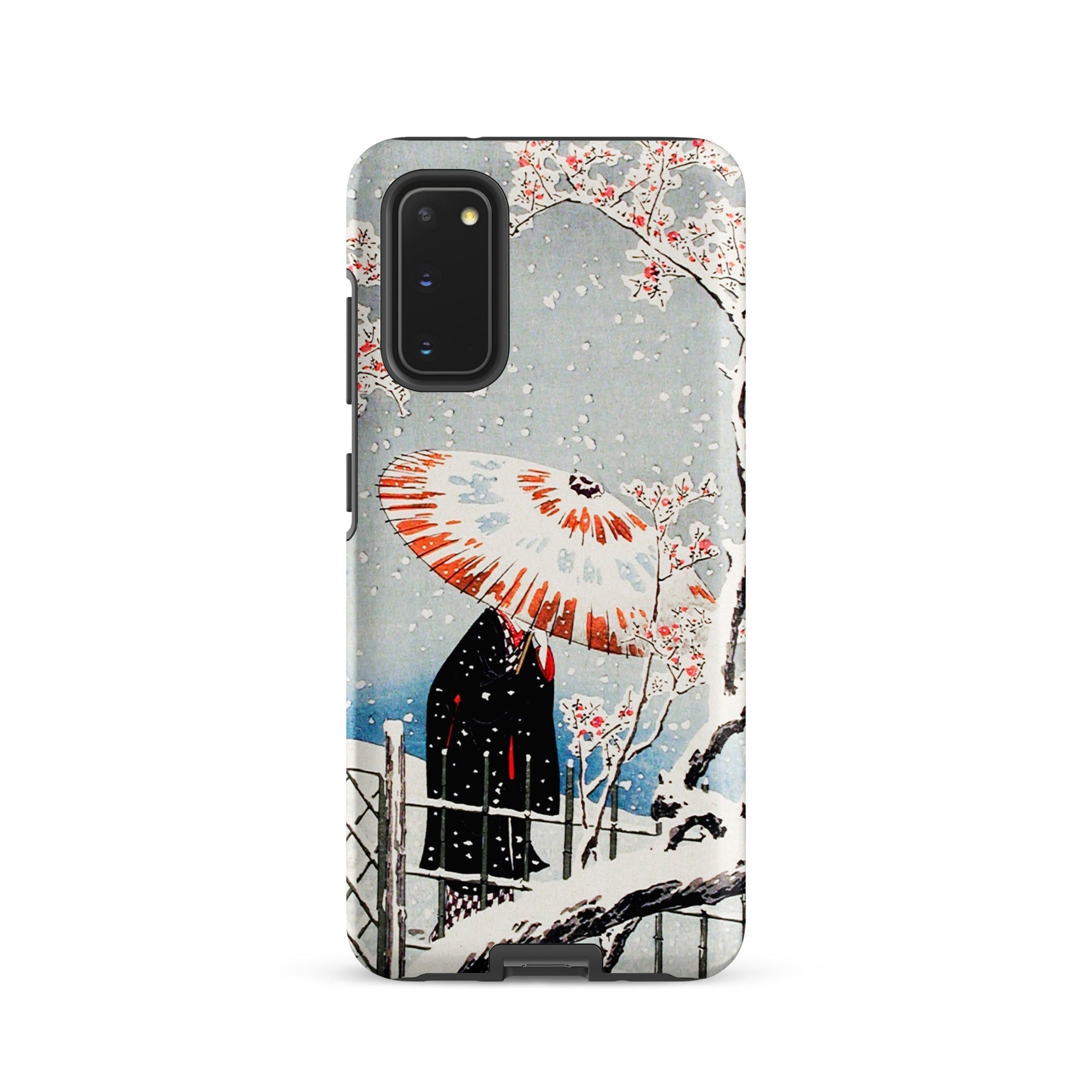 Plum Tree in Snow Hiroaki Takahashi Shin Hanga Samsung Case, Galaxy S20 / Matte, Phone Case Japanese Style Winter Scene Person Umbrella