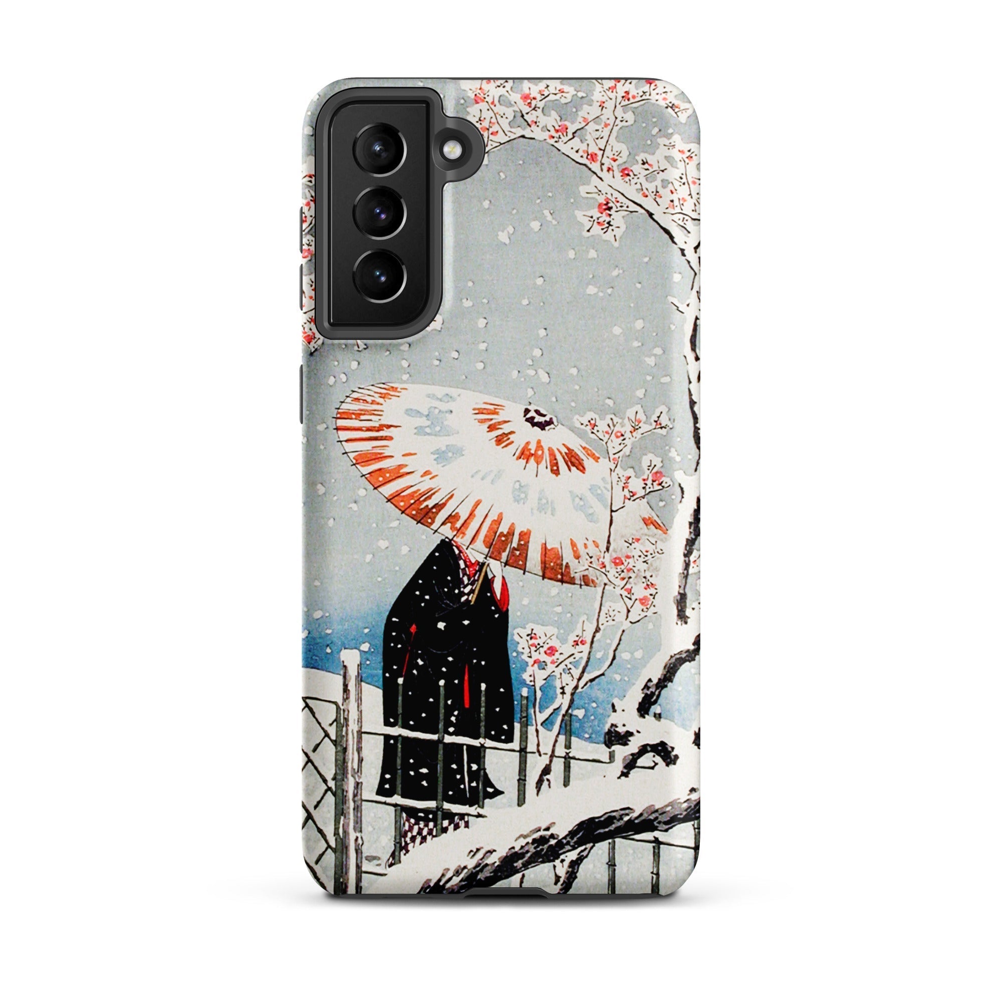 Plum Tree in Snow Hiroaki Takahashi Shin Hanga Samsung Case, Galaxy S21 Plus / Matte, Smartphone Case Japanese Style Winter Scene Person