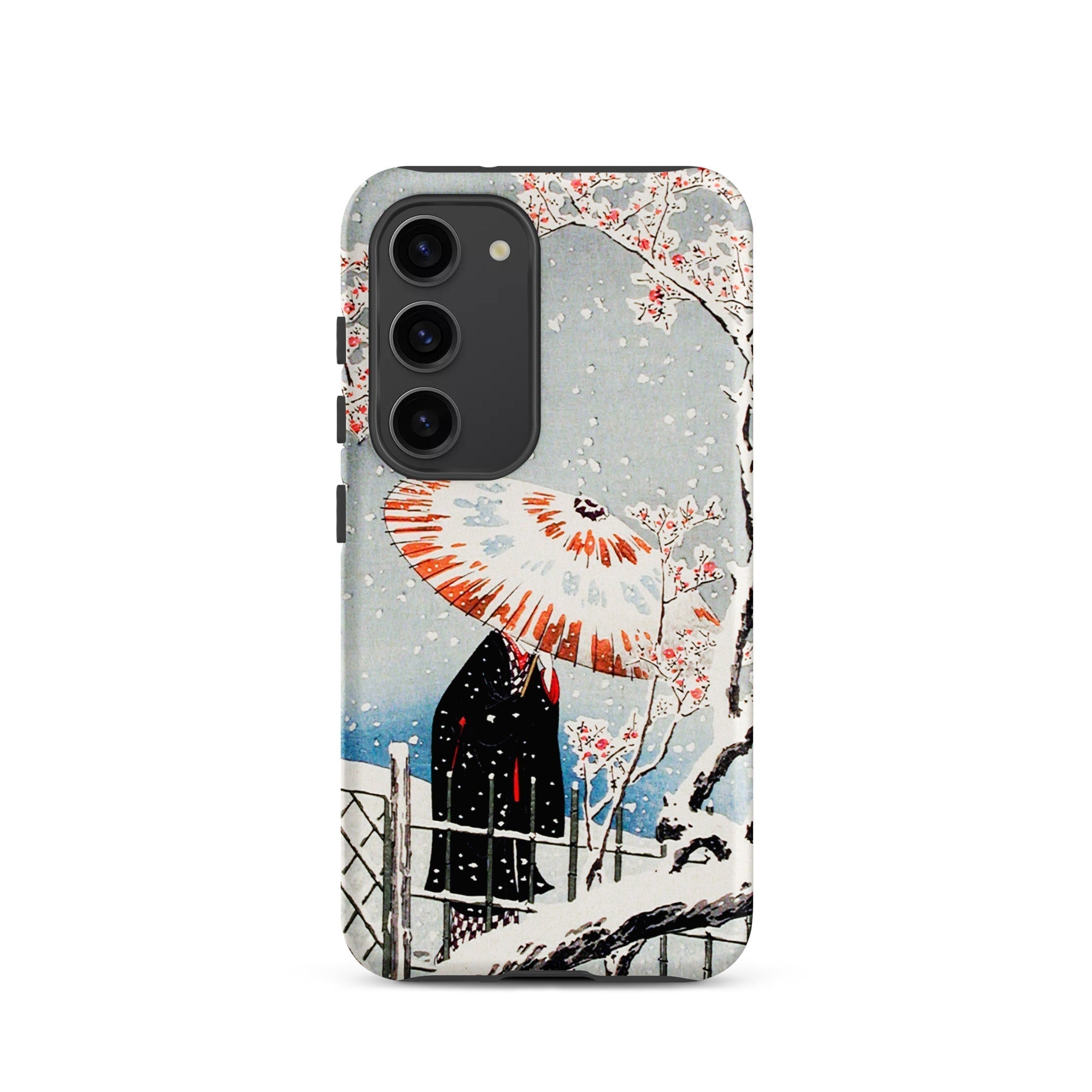 Plum Tree in Snow Hiroaki Takahashi Shin Hanga Samsung Case, Galaxy S23 / Matte, Phone Case Japanese Ukiyo e Style Print Person Umbrella
