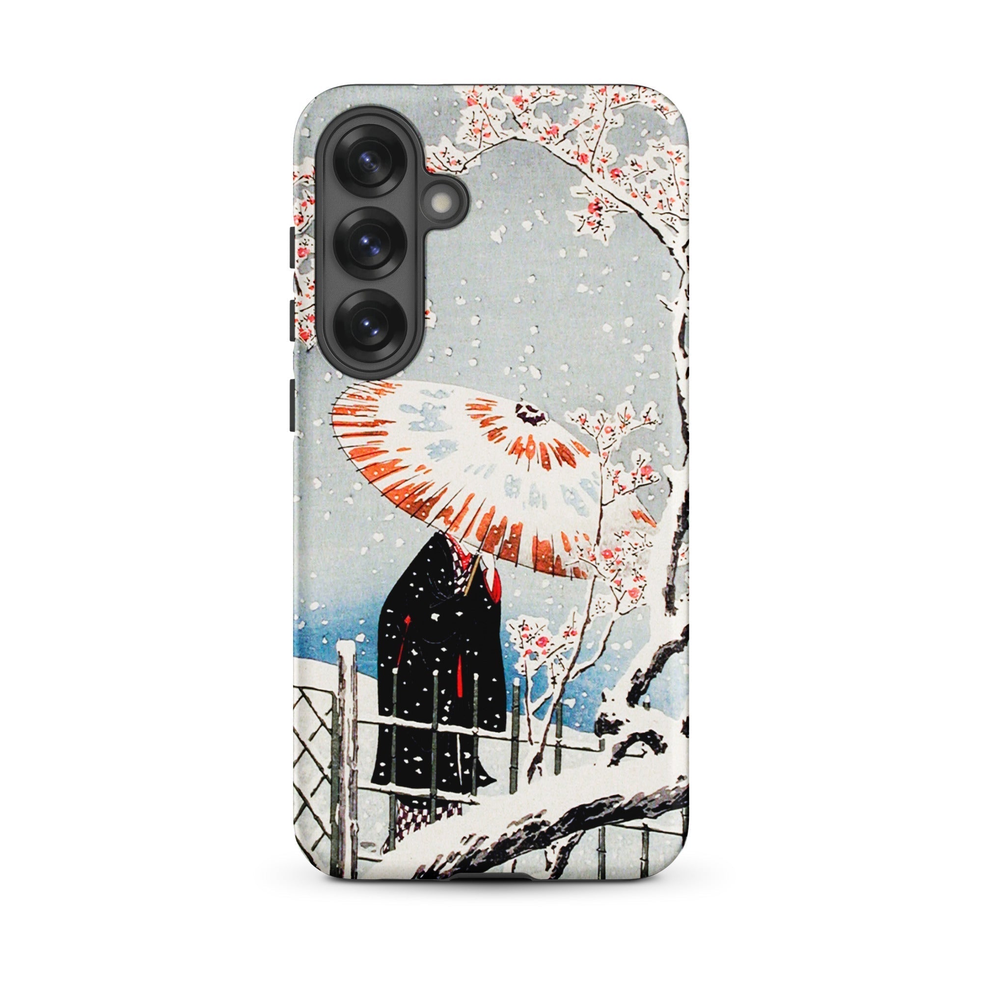 Plum Tree in Snow Hiroaki Takahashi Shin Hanga Samsung Case, Galaxy S25 Plus / Matte, Phone Case Japanese Style Winter Scene Person Umbrella