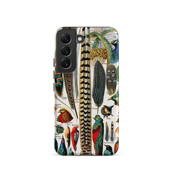 Plumes and Feathers - Adolphe Philippe Millot Samsung Case, Galaxy S22 / Matte, Smartphone Case Vibrant Antique Illustration Bird Feathers