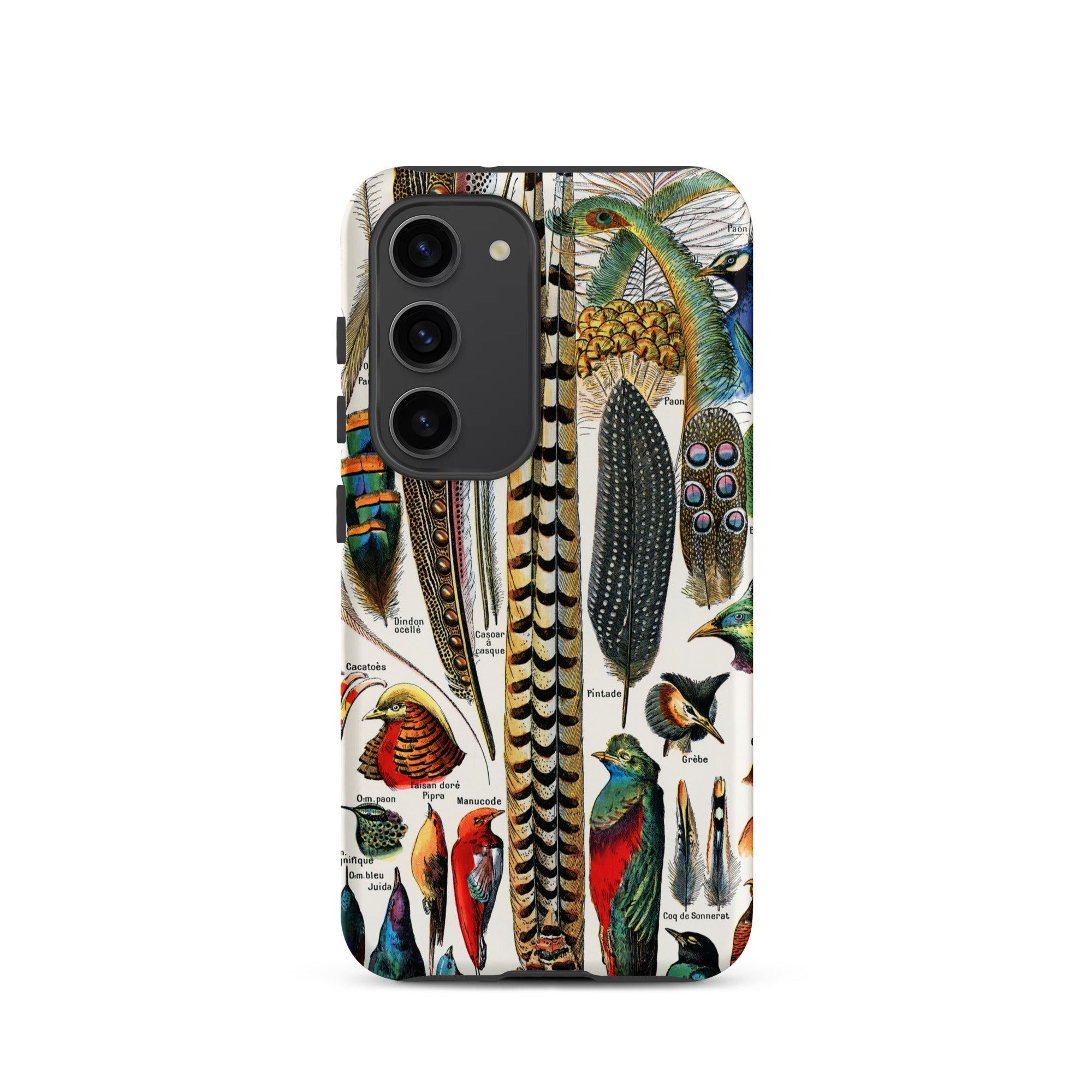 Plumes and Feathers Adolphe Philippe Millot Samsung Case, Galaxy S23 / Matte, Smartphone Colorful Vintage Style Bird Feather Illustration