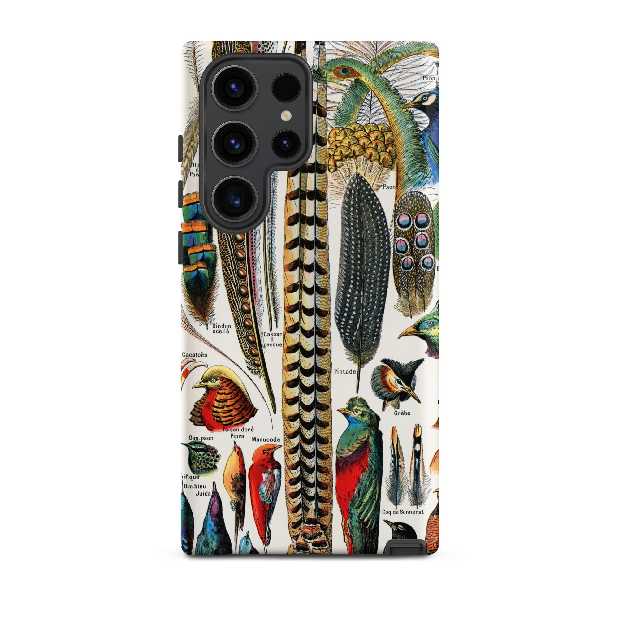 Plumes and Feathers Adolphe Philippe Millot Samsung Case, Galaxy S23 Ultra / Matte, Smartphone Case Vibrant Antique Illustration Bird