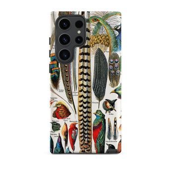 Plumes and Feathers - Adolphe Philippe Millot Samsung Case, Galaxy S23 Ultra / Matte, Smartphone Case Vibrant Antique Illustration Bird