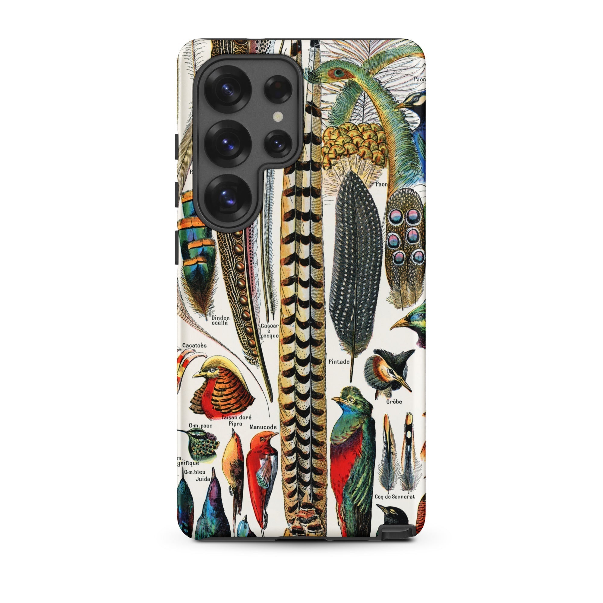 Plumes and Feathers Adolphe Philippe Millot Samsung Case, Galaxy S25 Ultra / Matte, White Phone Case Colorful Vintage Illustration Bird