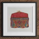 Pocketbook - Norma Lockwood 1930s Fashion Art Print, 12x12’’ / 31x31cm / Black Frame / 2’’ Matboard, Colorful Beaded Pouch Red Flap