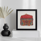 Pocketbook - Norma Lockwood 1930s Fashion Art Print, Framed Vintage Textile Pouch Colorful Geometric Patterns Red