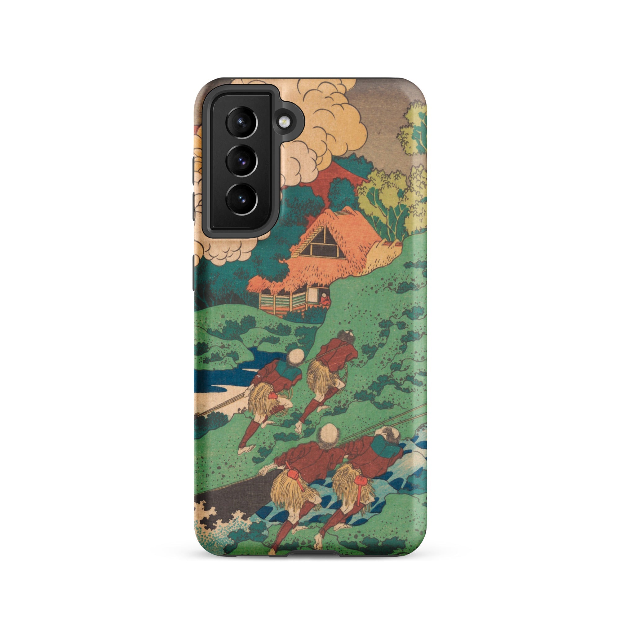 Poem by Kakinomoto Hitomaro Hokusai Samsung Case, Galaxy S21 / Matte, Smartphone Case Adorned Japanese Landscape Painting Thatched Roof
