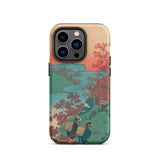 Poem by Sarumaru Dayu - Hokusai Phone Case Iphone 14 Pro / Matte Traditional Japanese Landscape Design Two Figures, Mountains Exhale, Final