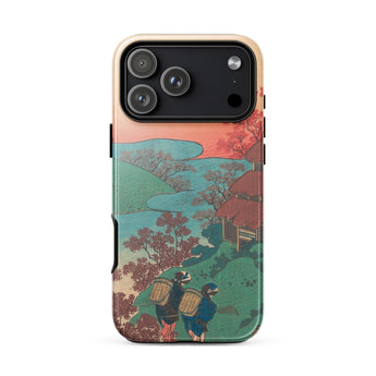 Poem by Sarumaru Dayu - Hokusai Phone Case Iphone 17 Pro Max / Gloss Vibrant Traditional Japanese Woodblock Print Design, Mountains Exhale,