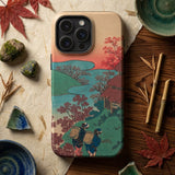 Poem by Sarumaru Dayu - Hokusai Phone Case Beige Phone Case Vibrant Japanese-style Illustration Two Figures Hokusai Iphone Case, Mountains