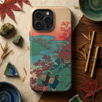 Poem by Sarumaru Dayu - Hokusai Phone Case Beige Phone Case Vibrant Japanese-style Illustration Two Figures Hokusai Iphone Case, Mountains