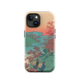 Poem by Sarumaru Dayu - Hokusai Phone Case Iphone 15 / Gloss Phone Case Traditional Japanese Landscape Design Two Figures Hokusai Iphone