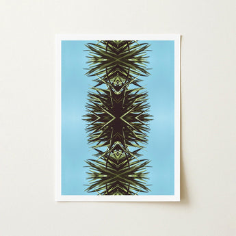 Pointy - Modern Mirrored Botanical Leaf Art Print / Canvas Framed Abstract Symmetrical Kaleidoscopic Design Spiky, Fractalized Foliage,