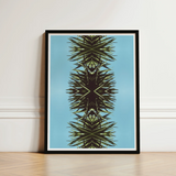 Framed Abstract Botanical Print Symmetrical Spiky Green Black Mirrored Leaf, Fractalized Foliage, Modern