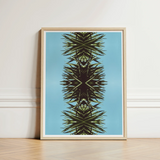 Framed Art Print Symmetrical Stylized Depiction Spiky Green Mirrored Botanical Leaf, Fractalized Foliage, Modern