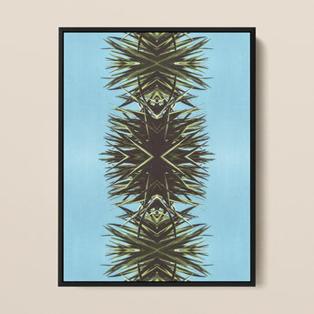 Pointy - Modern Mirrored Botanical Leaf Art Print / Canvas Framed Abstract Artwork Symmetrical Spiky Design Olive Dark Mirrored Botanical