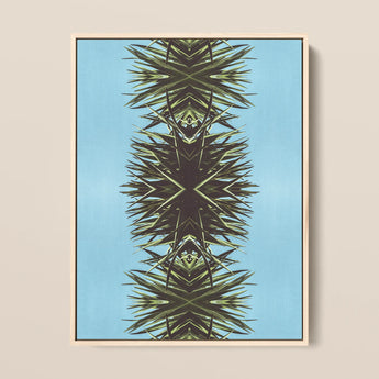 Pointy - Modern Mirrored Botanical Leaf Art Print / Canvas Framed Abstract Artwork Symmetrical Spiky Green Black Pattern Mirrored Botanical