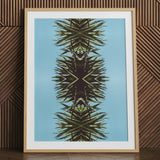 Pointy - Modern Mirrored Botanical Leaf Art Print / Canvas Framed Art Print Symmetrical Kaleidoscopic Design Spiky Green Mirrored Botanical