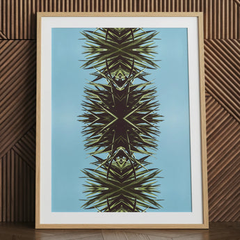 Pointy - Modern Mirrored Botanical Leaf Art Print / Canvas Framed Art Print Symmetrical Kaleidoscopic Design Spiky Green Mirrored Botanical