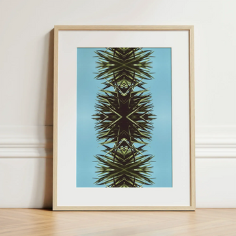 Pointy - Modern Mirrored Botanical Leaf Art Print / Canvas Framed Art Print Symmetrical Kaleidoscopic Design Spiky Green Mirrored Botanical