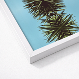White Framed Art Print Stylized Green Palm Fronds Mirrored Botanical Leaf, Fractalized Foliage, Modern