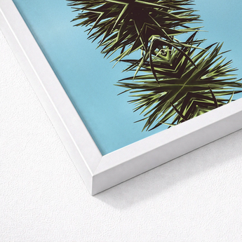 White Framed Art Print Stylized Green Palm Fronds Mirrored Botanical Leaf, Fractalized Foliage, Modern
