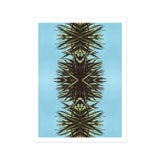 Pointy - Modern Mirrored Botanical Leaf Art Print / Canvas Symmetrical Kaleidoscopic Pattern Created Palm Fronds Blue Backdrop Mirrored