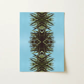 Vertically Oriented Rectangular Art Print Symmetrical Kaleidoscopic Design Mirrored Botanical Leaf, Fractalized Foliage, Modern