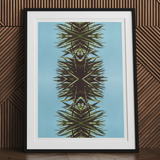 Pointy - Modern Mirrored Botanical Leaf Art Print, Framed Abstract Artwork Symmetrical Green Spiky Shapes Light